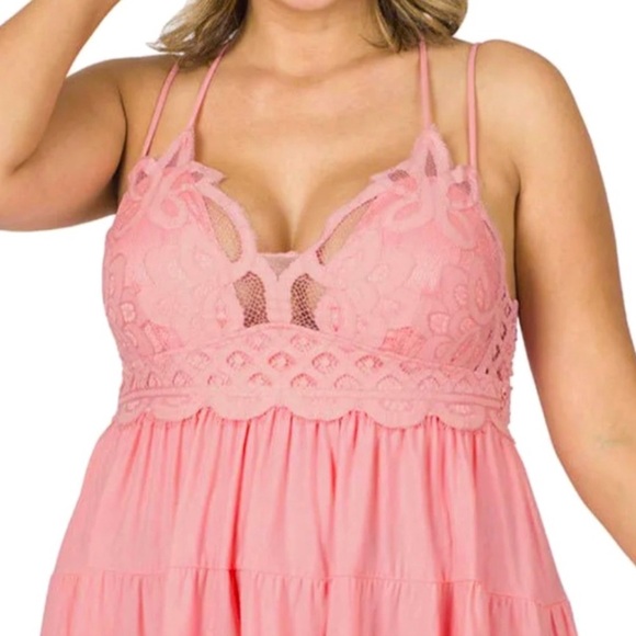 PLUS Pink Ombre Crocheted Lace Cami Crisscross Straps Top - Picture 3 of 4